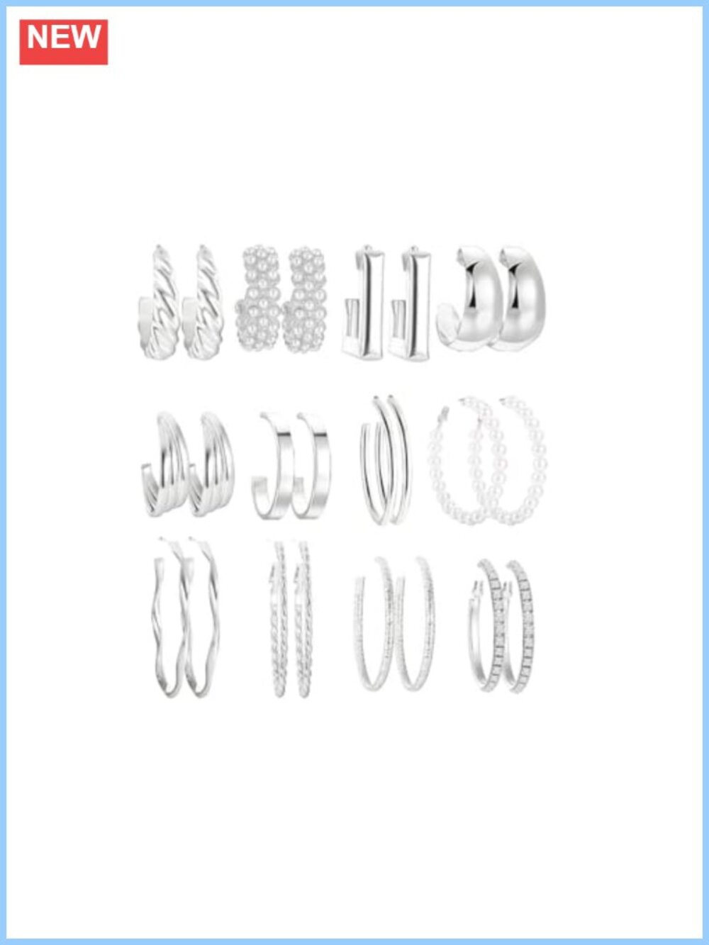 Gold Hoop Earrings Set for Women, Chunky Pearl Twisted Statement Earring Pack,